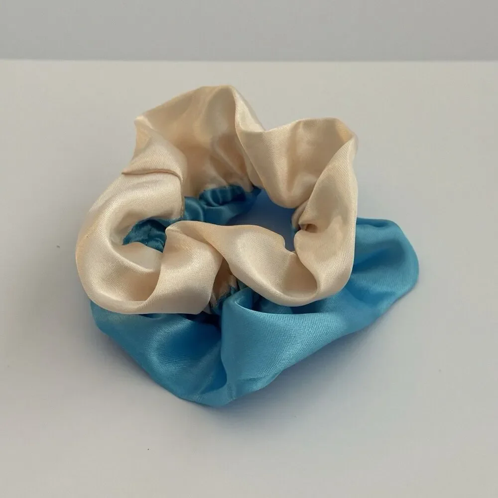 Luxury Blue/ champagne Satin Scrunchie Handmade – Statement Hair Accessory